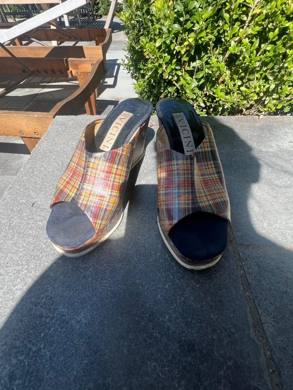 VICINI Made in Italy Y2K Plaid Vinyl Platform Wedge Mules